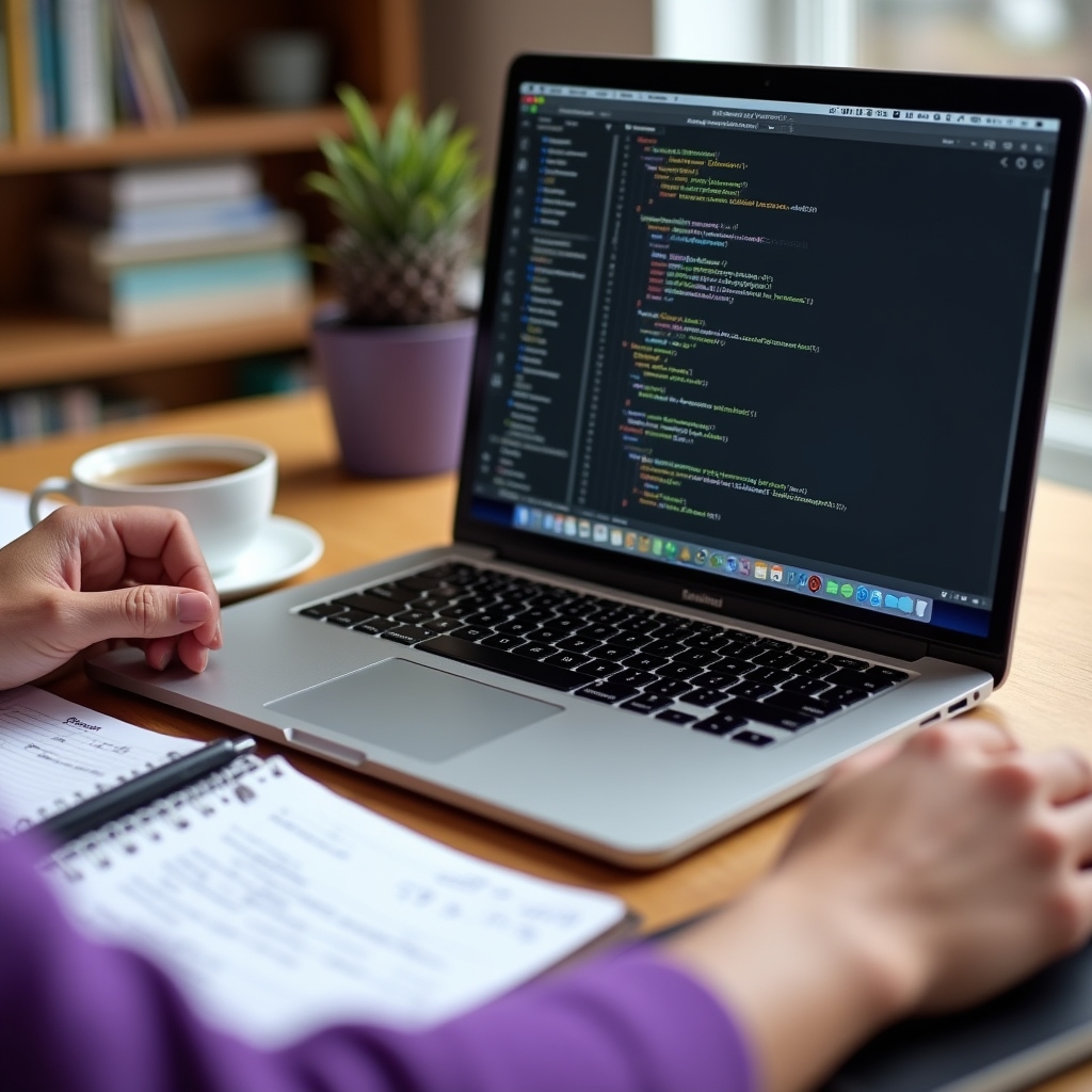 Pracovní stůl s poznámkami k přístupnosti webu a otevřeným notebookem